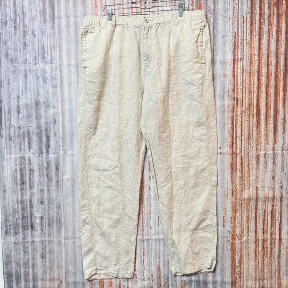 Tommy Bahama Relax LINEN Beach Pants Mens Size 1XB Elastic Waist Khaki Tan* - Picture 1 of 8